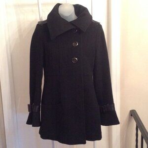 Mackage Wool Cashmere Blend Leather Trim Military Pea Coat
